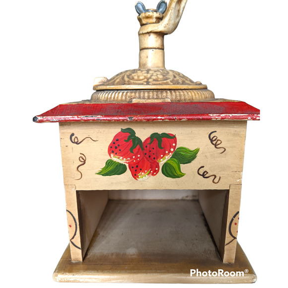VINTAGE WOOD COFFEE GRINDER FOLK ART HANDPAINTED - Picture 2 of 6